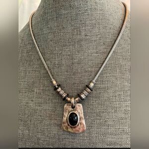 Chico's Black Stone Square Silvertone Pendant